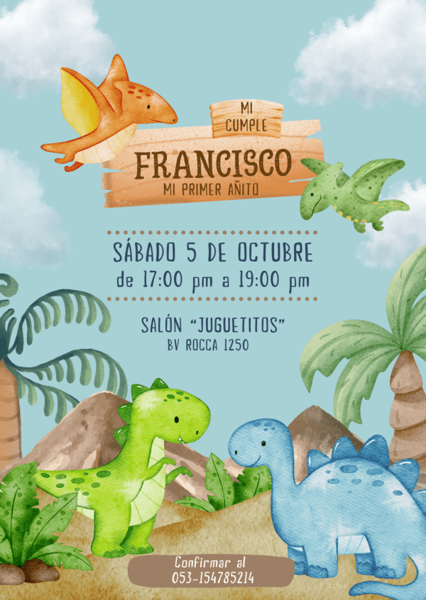 Tarjeta invitación estática Dinos