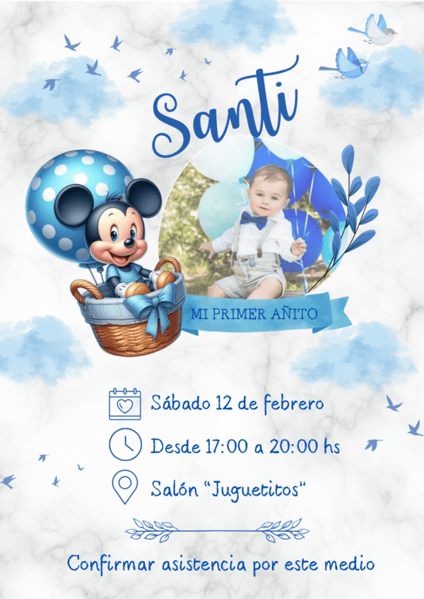 Tarjeta invitación estática Mickey Bebé